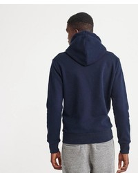 dunkelblauer bedruckter Pullover mit einem Kapuze von Superdry