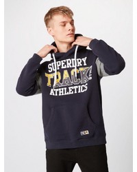 dunkelblauer bedruckter Pullover mit einem Kapuze von Superdry