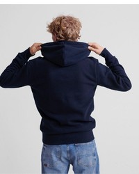 dunkelblauer bedruckter Pullover mit einem Kapuze von Superdry