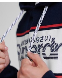 dunkelblauer bedruckter Pullover mit einem Kapuze von Superdry