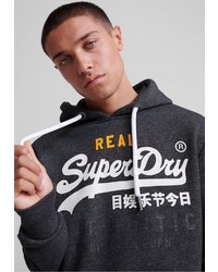 dunkelblauer bedruckter Pullover mit einem Kapuze von Superdry