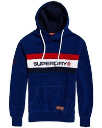 dunkelblauer bedruckter Pullover mit einem Kapuze von Superdry