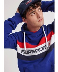 dunkelblauer bedruckter Pullover mit einem Kapuze von Superdry