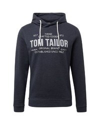 dunkelblauer bedruckter Pullover mit einem Kapuze von Tom Tailor