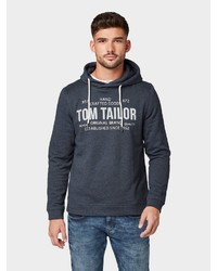 dunkelblauer bedruckter Pullover mit einem Kapuze von Tom Tailor