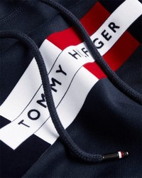 dunkelblauer bedruckter Pullover mit einem Kapuze von Tommy Hilfiger