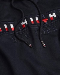 dunkelblauer bedruckter Pullover mit einem Kapuze von Tommy Hilfiger