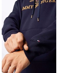 dunkelblauer bedruckter Pullover mit einem Kapuze von Tommy Hilfiger