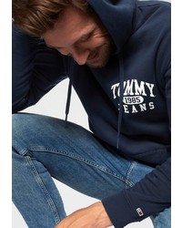 dunkelblauer bedruckter Pullover mit einem Kapuze von Tommy Jeans