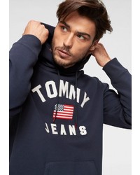 dunkelblauer bedruckter Pullover mit einem Kapuze von Tommy Jeans