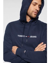 dunkelblauer bedruckter Pullover mit einem Kapuze von Tommy Jeans