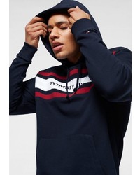 dunkelblauer bedruckter Pullover mit einem Kapuze von Tommy Jeans