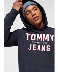 dunkelblauer bedruckter Pullover mit einem Kapuze von Tommy Jeans