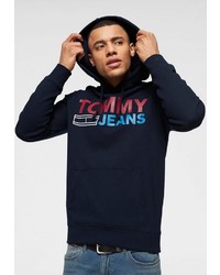 dunkelblauer bedruckter Pullover mit einem Kapuze von Tommy Jeans