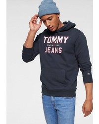 dunkelblauer bedruckter Pullover mit einem Kapuze von Tommy Jeans