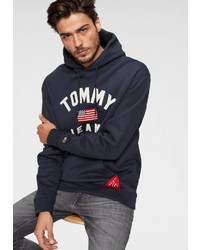 dunkelblauer bedruckter Pullover mit einem Kapuze von Tommy Jeans