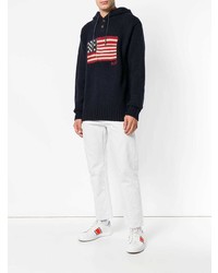 dunkelblauer bedruckter Pullover mit einem Kapuze von Polo Ralph Lauren