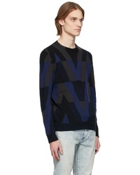 dunkelblauer bedruckter Pullover mit einem Rundhalsausschnitt von Valentino