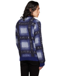 dunkelblauer bedruckter Pullover mit einem Rundhalsausschnitt von Amiri