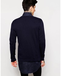 dunkelblauer bedruckter Pullover mit einem Rundhalsausschnitt von Asos