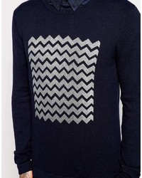 dunkelblauer bedruckter Pullover mit einem Rundhalsausschnitt von Asos