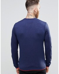 dunkelblauer bedruckter Pullover mit einem Rundhalsausschnitt von Asos