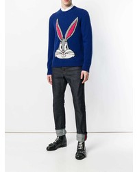 dunkelblauer bedruckter Pullover mit einem Rundhalsausschnitt von Gucci