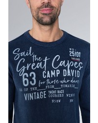 dunkelblauer bedruckter Pullover mit einem Rundhalsausschnitt von Camp David