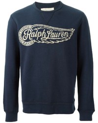 dunkelblauer bedruckter Pullover mit einem Rundhalsausschnitt von Denim & Supply Ralph Lauren