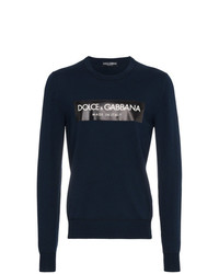 dunkelblauer bedruckter Pullover mit einem Rundhalsausschnitt von Dolce & Gabbana