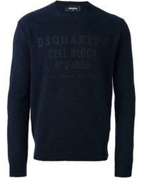 dunkelblauer bedruckter Pullover mit einem Rundhalsausschnitt von DSQUARED2