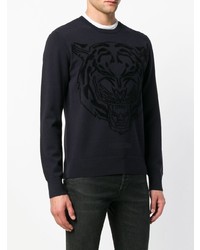 dunkelblauer bedruckter Pullover mit einem Rundhalsausschnitt von Versace Jeans