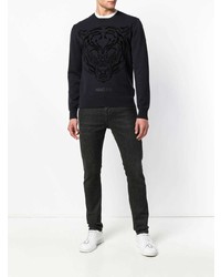 dunkelblauer bedruckter Pullover mit einem Rundhalsausschnitt von Versace Jeans