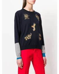 dunkelblauer bedruckter Pullover mit einem Rundhalsausschnitt von Stella McCartney