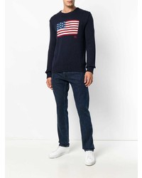 dunkelblauer bedruckter Pullover mit einem Rundhalsausschnitt von Polo Ralph Lauren