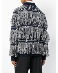 dunkelblauer bedruckter Pullover mit einem Rundhalsausschnitt von Sacai