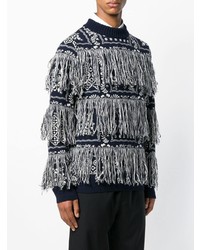 dunkelblauer bedruckter Pullover mit einem Rundhalsausschnitt von Sacai