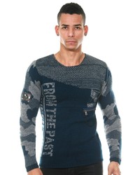dunkelblauer bedruckter Pullover mit einem Rundhalsausschnitt von GEREKLI