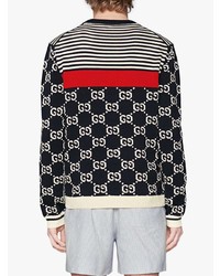 dunkelblauer bedruckter Pullover mit einem Rundhalsausschnitt von Gucci