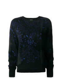 dunkelblauer bedruckter Pullover mit einem Rundhalsausschnitt von Just Cavalli