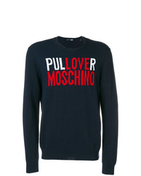 dunkelblauer bedruckter Pullover mit einem Rundhalsausschnitt von Love Moschino