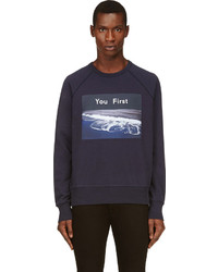 dunkelblauer bedruckter Pullover mit einem Rundhalsausschnitt von Acne Studios