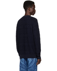 dunkelblauer bedruckter Pullover mit einem Rundhalsausschnitt von Versace