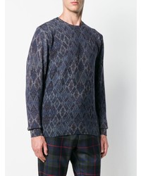 dunkelblauer bedruckter Pullover mit einem Rundhalsausschnitt von Etro