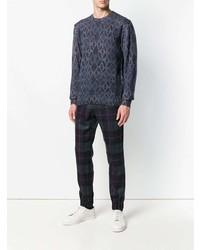 dunkelblauer bedruckter Pullover mit einem Rundhalsausschnitt von Etro