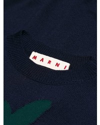 dunkelblauer bedruckter Pullover mit einem Rundhalsausschnitt von Marni