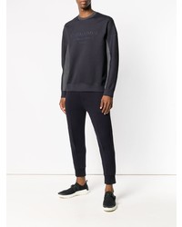 dunkelblauer bedruckter Pullover mit einem Rundhalsausschnitt von Giorgio Armani