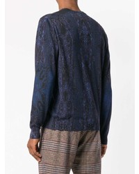 dunkelblauer bedruckter Pullover mit einem Rundhalsausschnitt von Etro