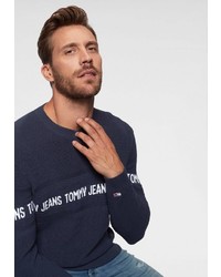 dunkelblauer bedruckter Pullover mit einem Rundhalsausschnitt von Tommy Jeans