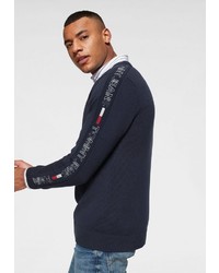 dunkelblauer bedruckter Pullover mit einem Rundhalsausschnitt von Tommy Jeans